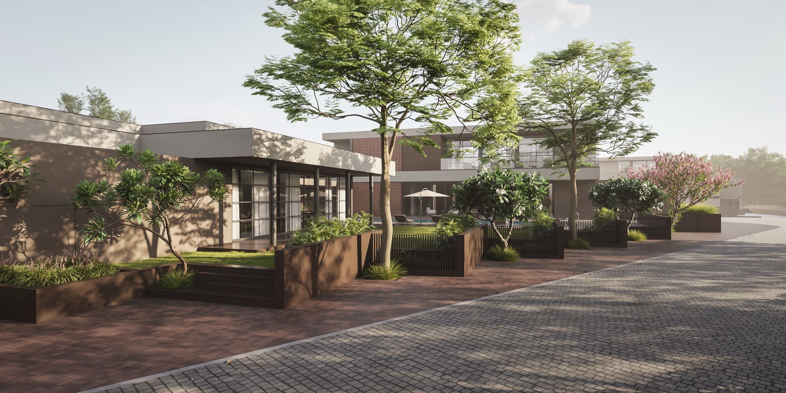 Architectural entrance to the Anahata clubhouse