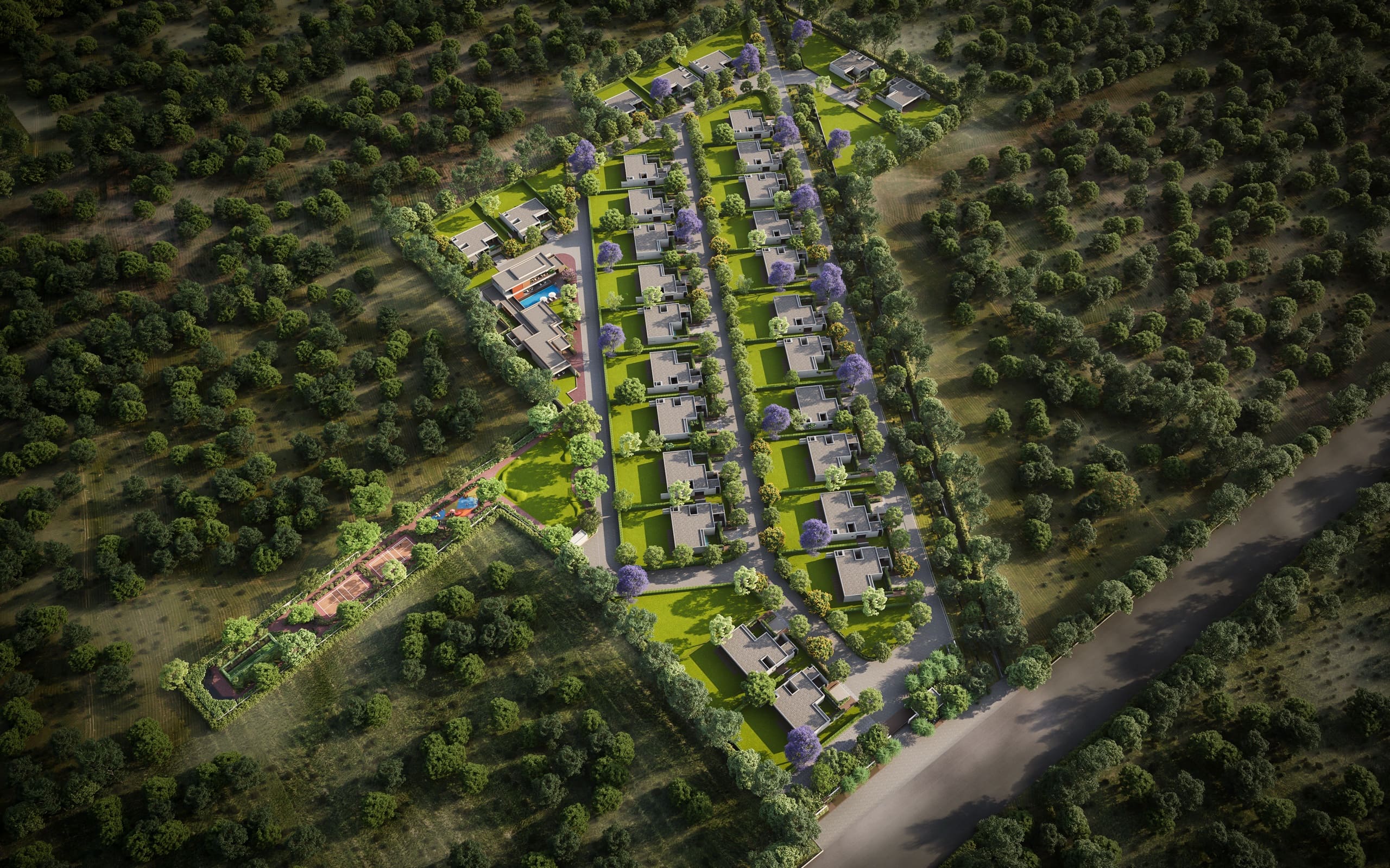 Bird's-eye 3D view of the Anahata Villas community