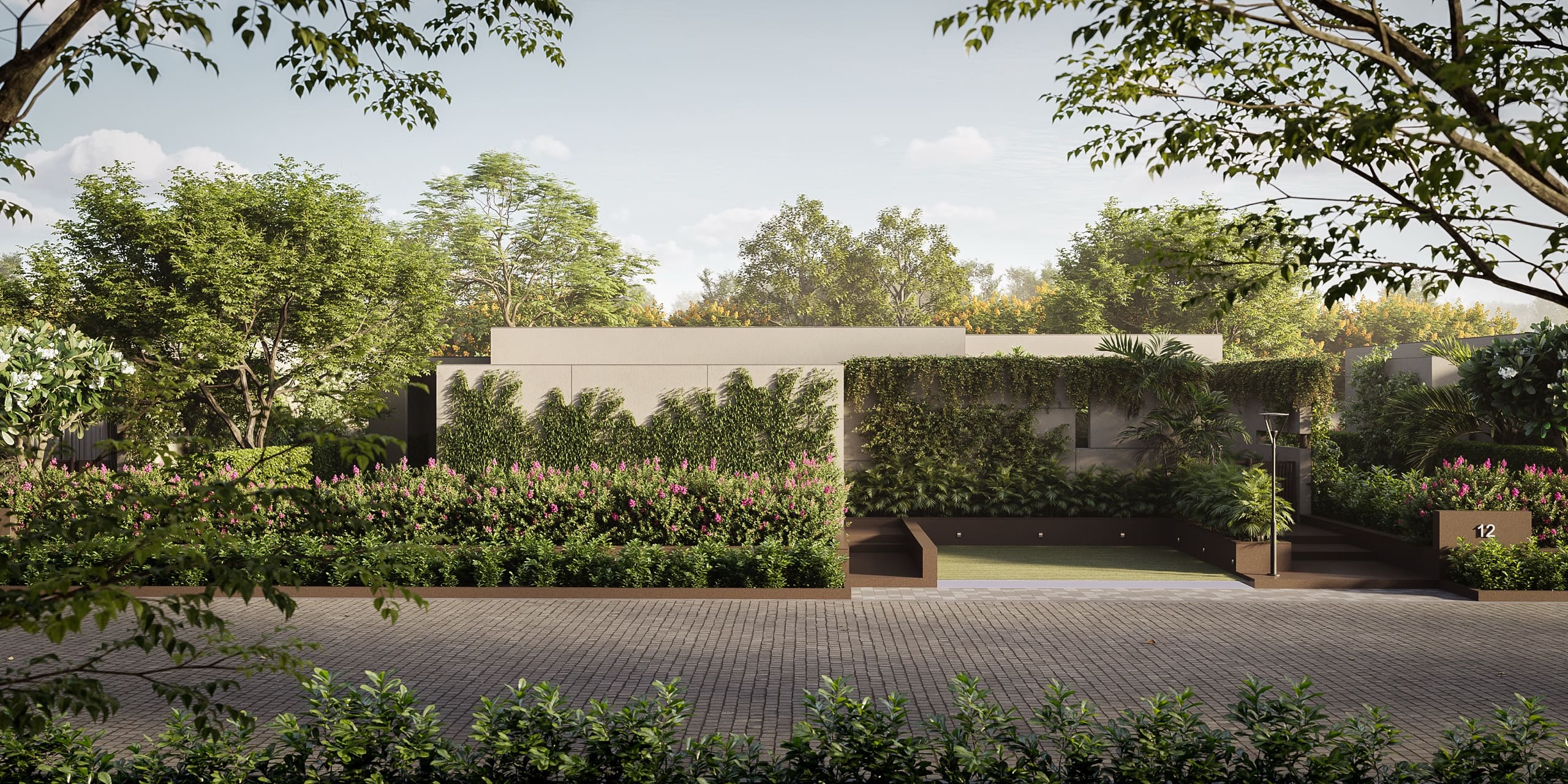 3D visual of a landscaped garden at Anahata Villas