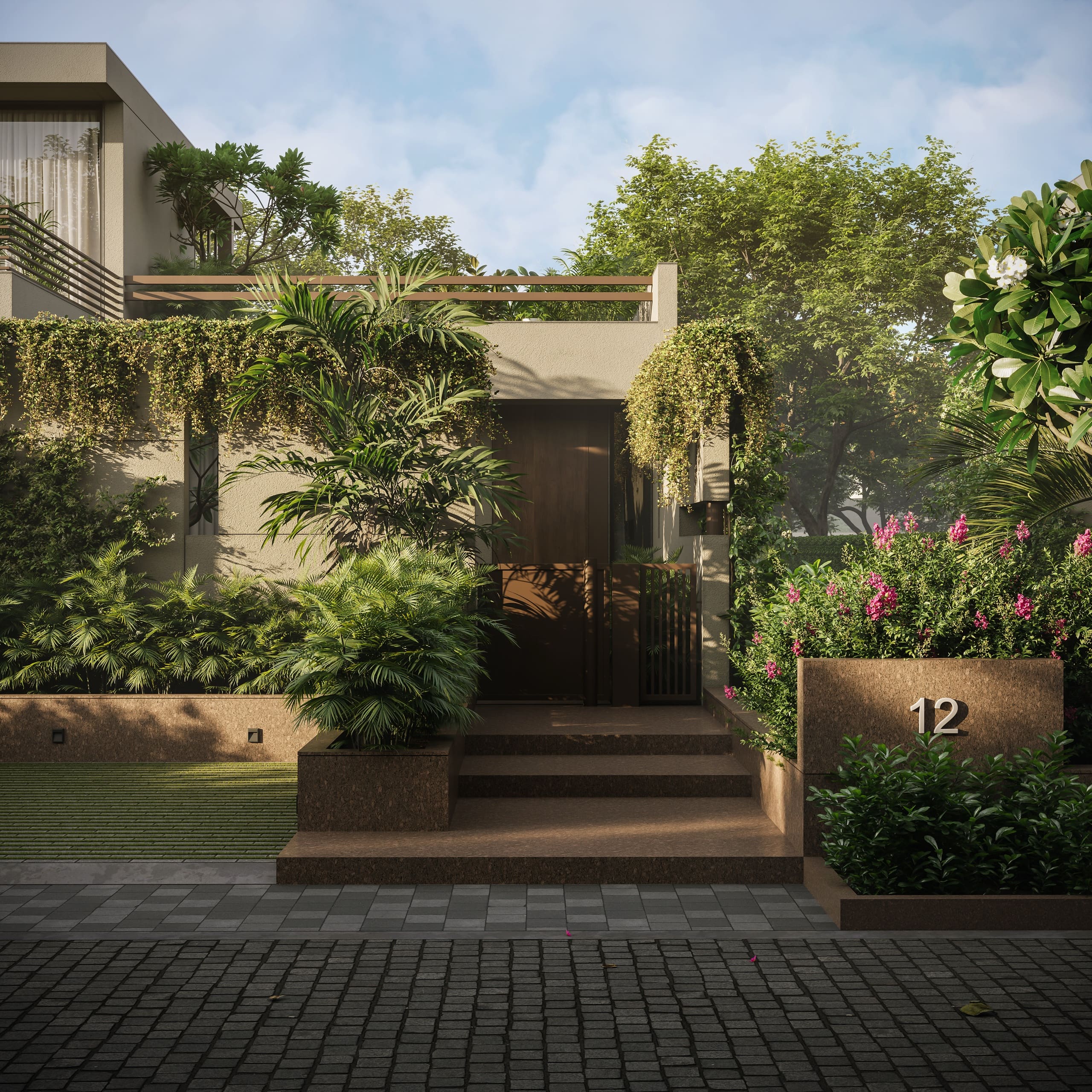 Landscaped villa entrance at Anahata Villas