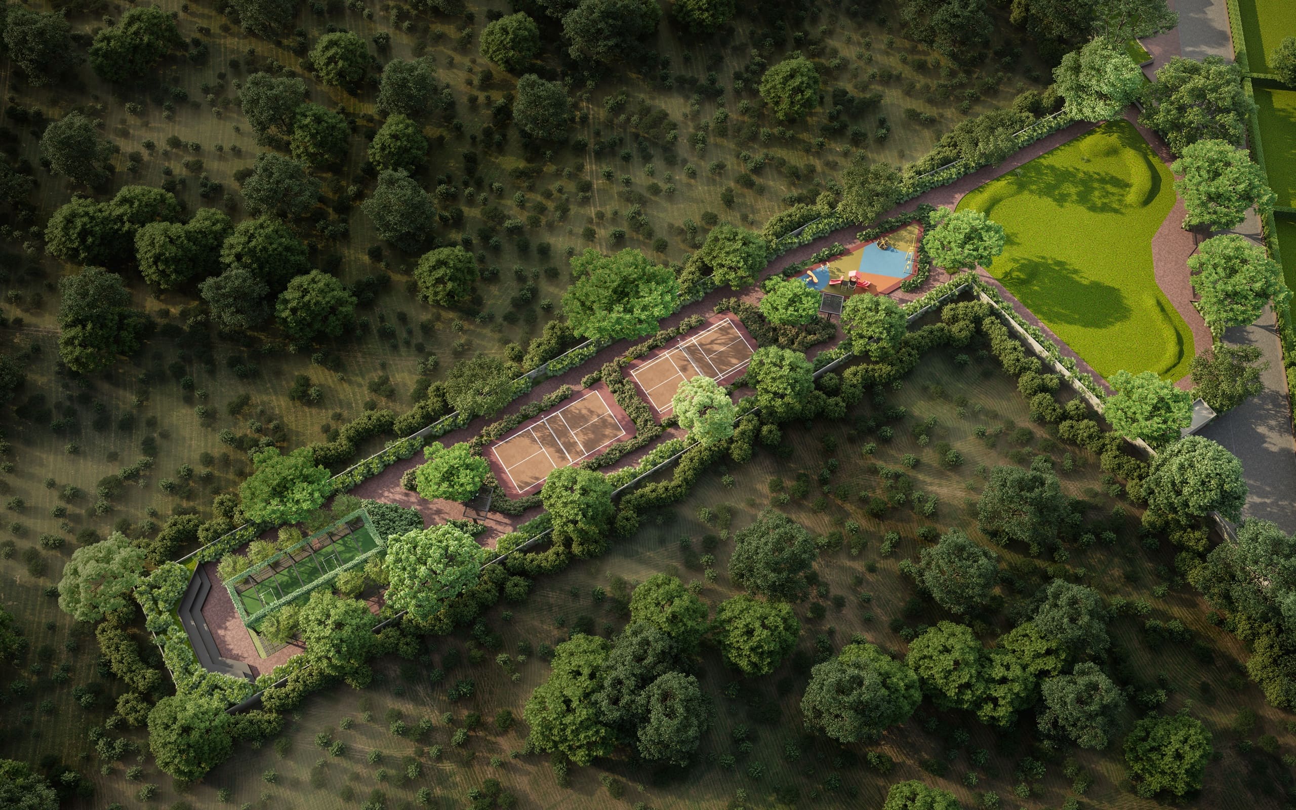 Aerial view of outdoor recreation at Anahata Villas