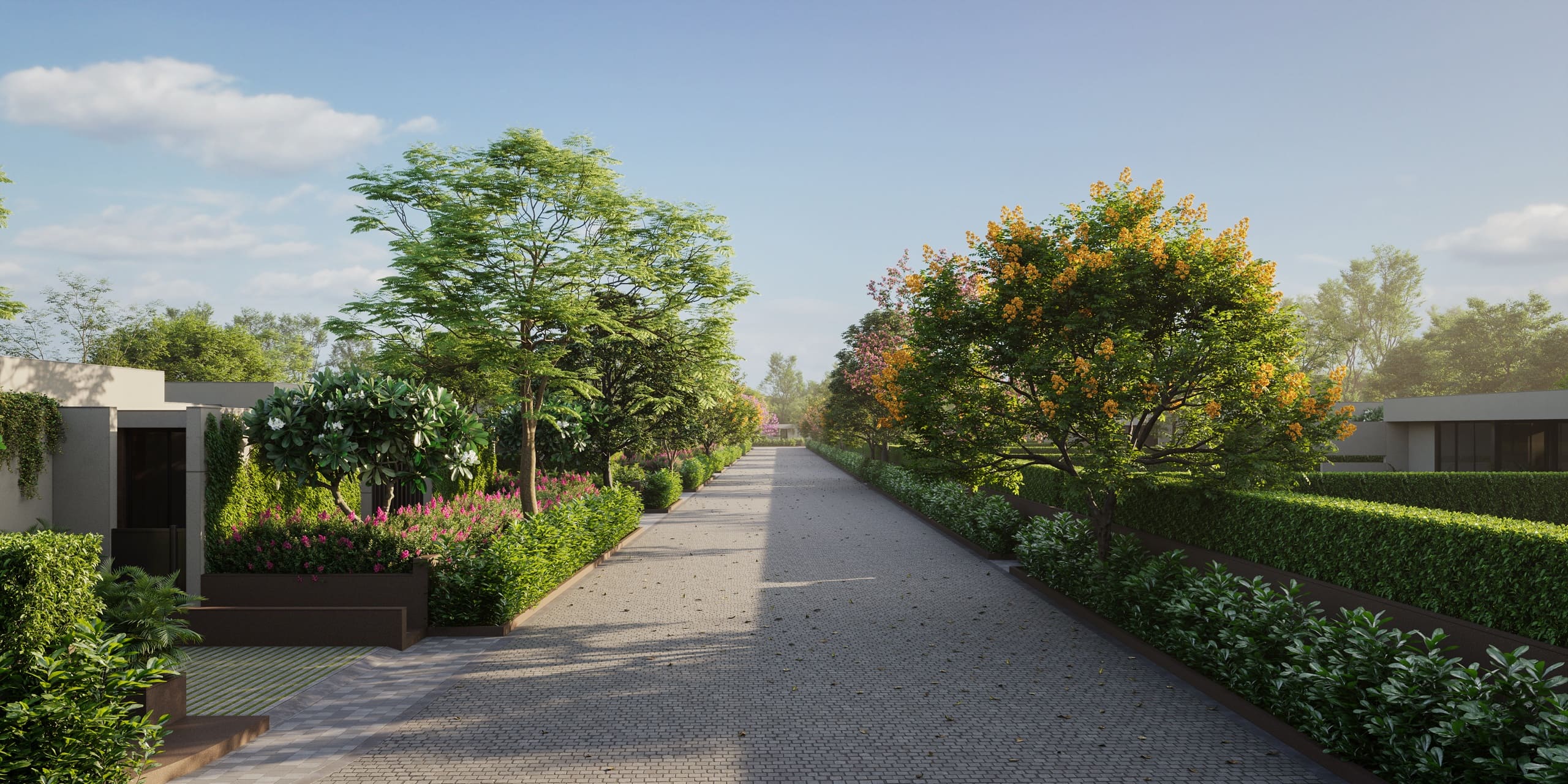 Landscaped avenue within Anahata Villas